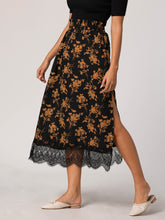Print Side Slit Lace Bottom Skirt Sai Feel
