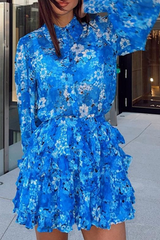 Print Split Joint Turndown Collar Cake Skirt Dresses Sai Feel