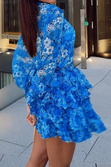 Print Split Joint Turndown Collar Cake Skirt Dresses Sai Feel