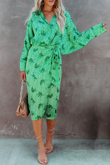 Print Split Joint Turndown Collar Shirt Dresses Sai Feel