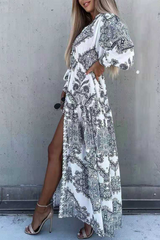 Print Split Joint Turndown Collar Shirt Dresses Sai Feel