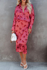 Print Split Joint Turndown Collar Shirt Dresses Sai Feel