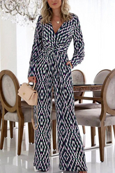 Print Split Joint V Neck Boot Cut Jumpsuits Sai Feel