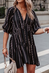 Print Split Joint V Neck Cake Skirt Dresses Sai Feel