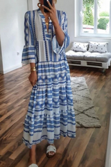 Print Split Joint V Neck Cake Skirt Dresses Sai Feel