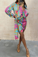 Print Split Joint V Neck Irregular Dresses Sai Feel