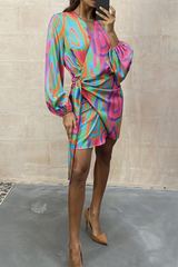 Print Split Joint V Neck Irregular Dresses Sai Feel