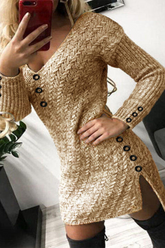 Print Split Joint V Neck Pencil Skirt Dresses Sai Feel