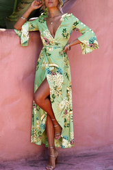 Print Split Joint V Neck Printed Dresses£¨3 colors£© Sai Feel