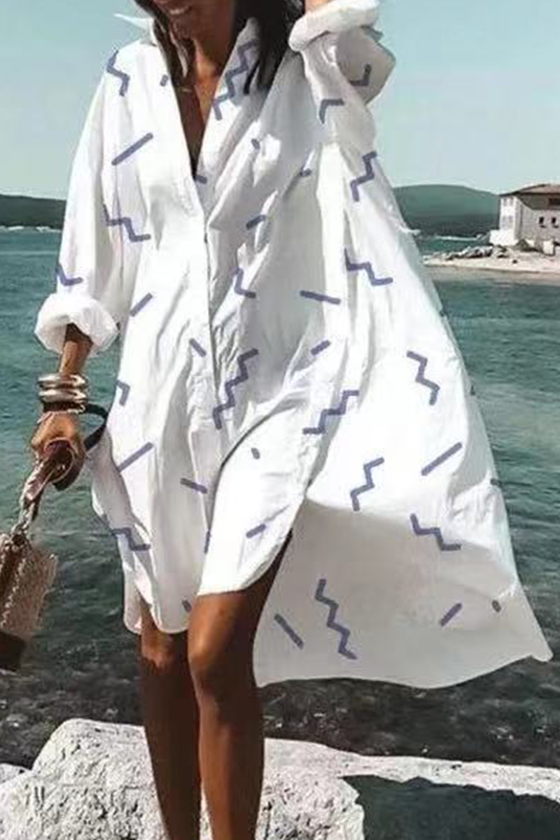 Print Split Joint V Neck Shirt Dresses(5 colors) Sai Feel