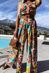 Print Split Joint V Neck Sleeveless Two Pieces Sai Feel