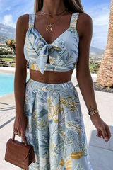 Print Split Joint V Neck Sleeveless Two Pieces Sai Feel