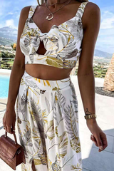 Print Split Joint V Neck Sleeveless Two Pieces Sai Feel