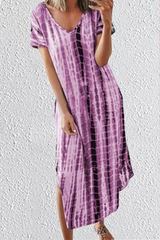Print Split Joint V Neck Straight Dresses(5 colors) Sai Feel