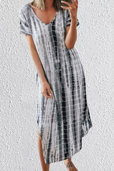 Print Split Joint V Neck Straight Dresses(5 colors) Sai Feel