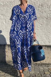 Print Split Joint V Neck Straight Dresses Sai Feel