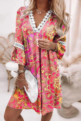 Print Split Joint V Neck Straight Dresses(6 colors) Sai Feel