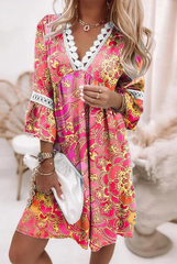 Print Split Joint V Neck Straight Dresses(6 colors) Sai Feel