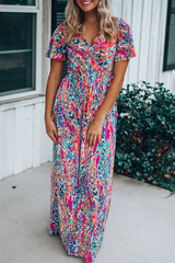 Print Split Joint V Neck Straight Dresses Sai Feel