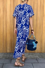 Print Split Joint V Neck Straight Dresses Sai Feel