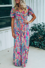 Print Split Joint V Neck Straight Dresses Sai Feel