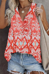 Print Split Joint V Neck Tops(5 Colors) Sai Feel