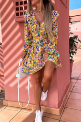 Print Split Joint V Neck Waist Skirt Dresses Sai Feel