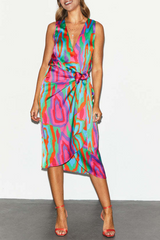 Print Split Joint V Neck Waist Skirt Dresses Sai Feel