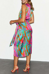 Print Split Joint V Neck Waist Skirt Dresses Sai Feel