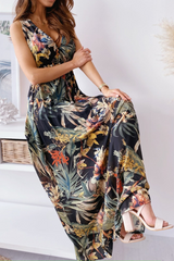 Print Split Joint V Neck Waist Skirt Dresses Sai Feel