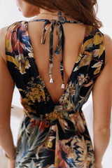 Print Split Joint V Neck Waist Skirt Dresses Sai Feel