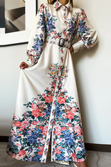 Print Turndown Collar Waist Skirt Dresses Sai Feel