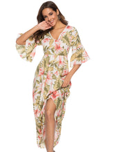 Printed Chiffon V-Neck Flared Sleeve Plus Size Dress Sai Feel