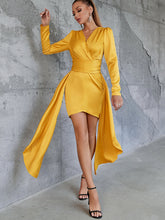 Puff Sleeve Side Draped Ruched Satin Bodycon Dress Sai Feel