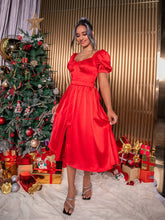 Puff Sleeve Slit Hem Satin Dress Sai Feel