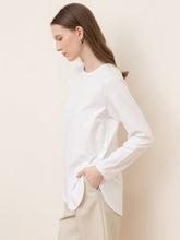 Pure Cotton Slit Round Neck Loose Long Sleeve T-Shirt Sweatshirt Sai Feel