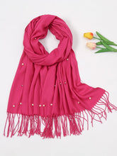 Pure color fringed imitation pearl scarf Sai Feel