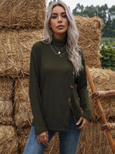 Ribbed Turtle Neck Button Front Sweater Sai Feel