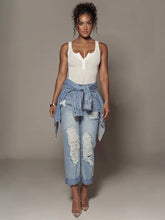 Ripped Raw Hem Straight Jeans Sai Feel