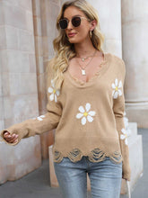 Ripped V-neck Pullover Sweater Sai Feel