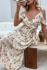 Rompers And Playsuits Women Fashion Floral Print V-neck Suspender High Waist Bandage Wide Leg Split Casual Party Jumpsuit Sai Feel