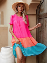 Round Neck Loose Big Swing Type Contrast Stitching Dress Sai Feel