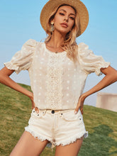 Round Neck Polka Dot Embroidered Short-sleeved Top Blouse Sai Feel