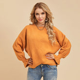 Round Neck Pullover Ladies Sweater Solid Color Long-sleeved Sweater Sai Feel