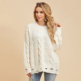 Round Neck Pullover Ladies Sweater Solid Color Long-sleeved Sweater Sai Feel
