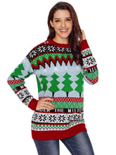 Round Neck Top Long Sleeve Christmas Print Pullover Casual Knit Sweater Sai Feel