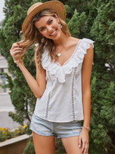 Ruffled Solid Color Stitching Casual Lace V-neck Top Vest Sai Feel
