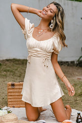Satin A-line Puff Sleeve Dress Sai Feel