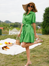 Self Waist Tie Button Up Shirt Dress Sai Feel