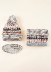 Set of 3 Pieces Pom Pom Beanie & Ring Scarf & Mask Sai Feel